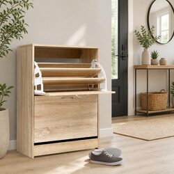 Shoe Rack Cabinet 24 Pairs 3-Tier Storage Organiser Oak Wood Furniture