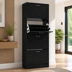 Compact Black Shoe Rack Cabinet - Holds 60 Pairs
