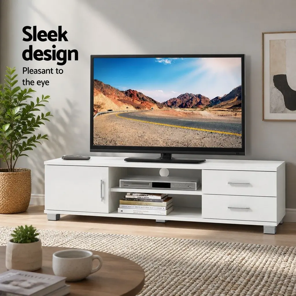 Entertainment Unit TV Cabinet 120cm White Living Room Storage Shelves Drawers