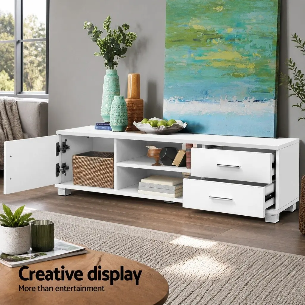 Entertainment Unit TV Cabinet 120cm White Living Room Storage Shelves Drawers