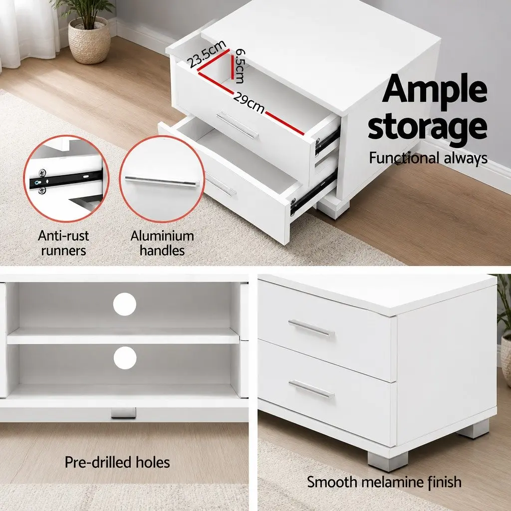 Entertainment Unit TV Cabinet 120cm White Living Room Storage Shelves Drawers