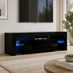Compact Black TV Entertainment Unit with RGB LED Lighting