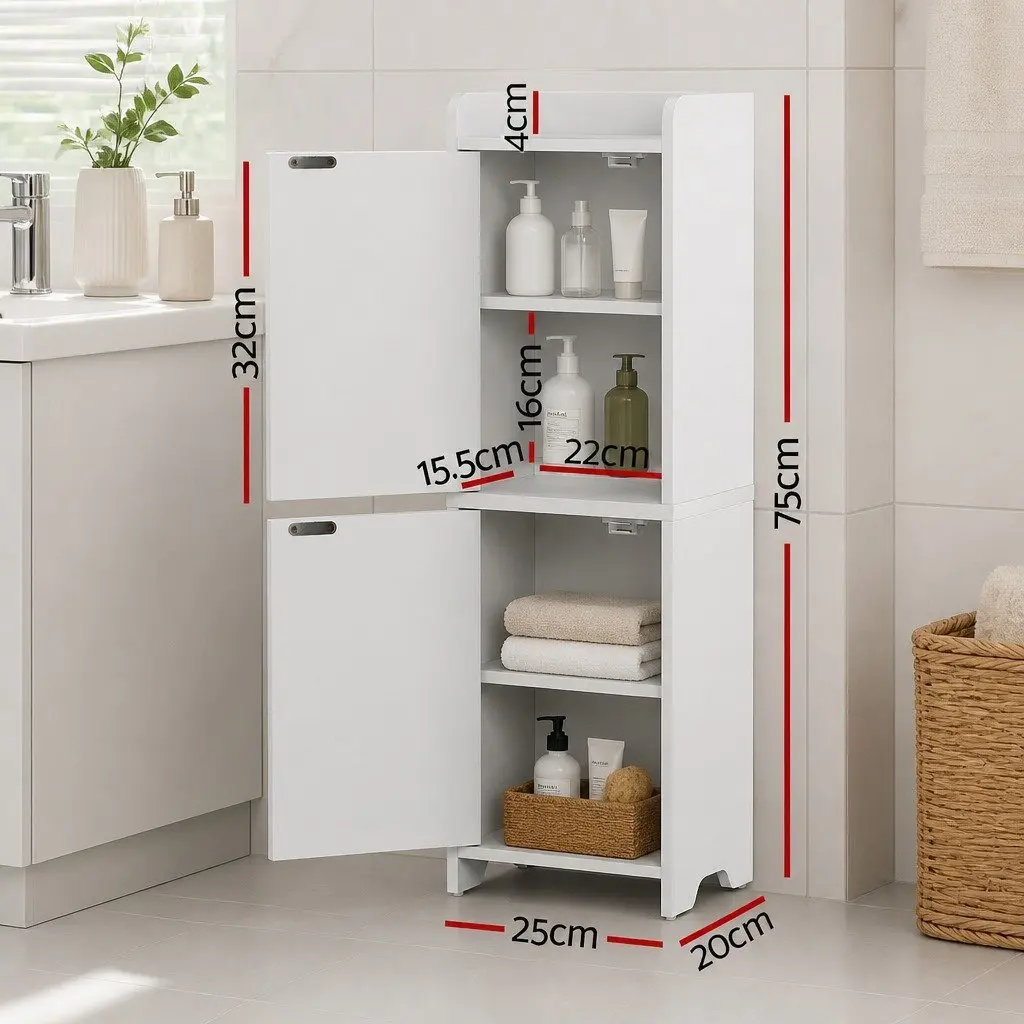 Bathroom Storage Cabinet 2-Tier Slim Toilet Organizer White Adjustable Shelves