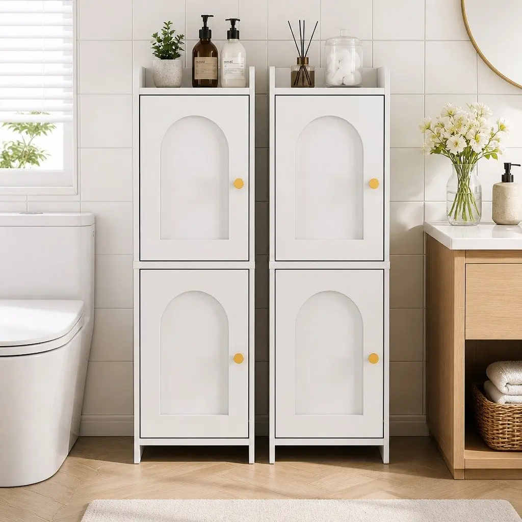 Bathroom Storage Cabinet 2-Tier Slim Toilet Organizer White Adjustable Shelves