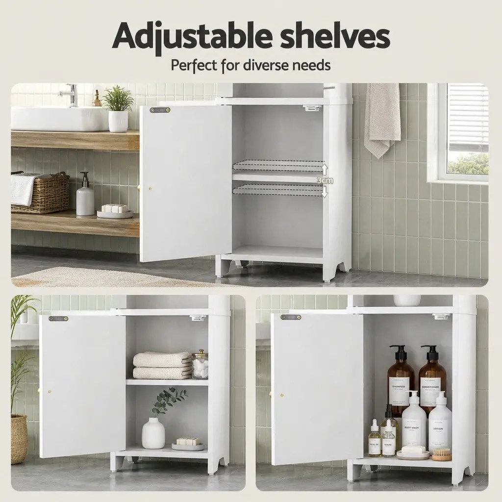 Bathroom Storage Cabinet 2-Tier Slim Toilet Organizer White Adjustable Shelves
