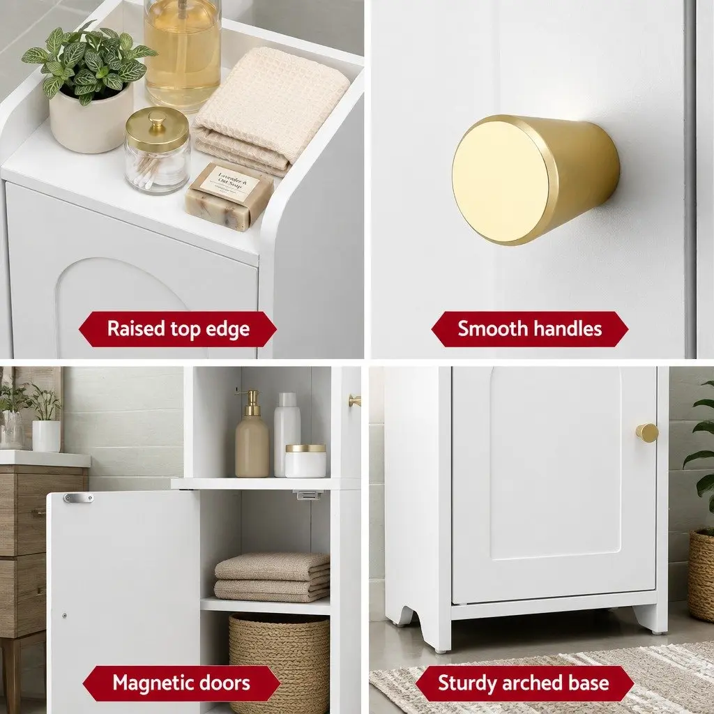 Bathroom Storage Cabinet 2-Tier Slim Toilet Organizer White Adjustable Shelves