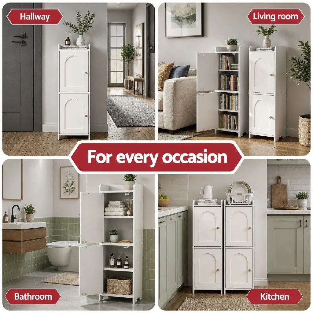Bathroom Storage Cabinet 2-Tier Slim Toilet Organizer White Adjustable Shelves