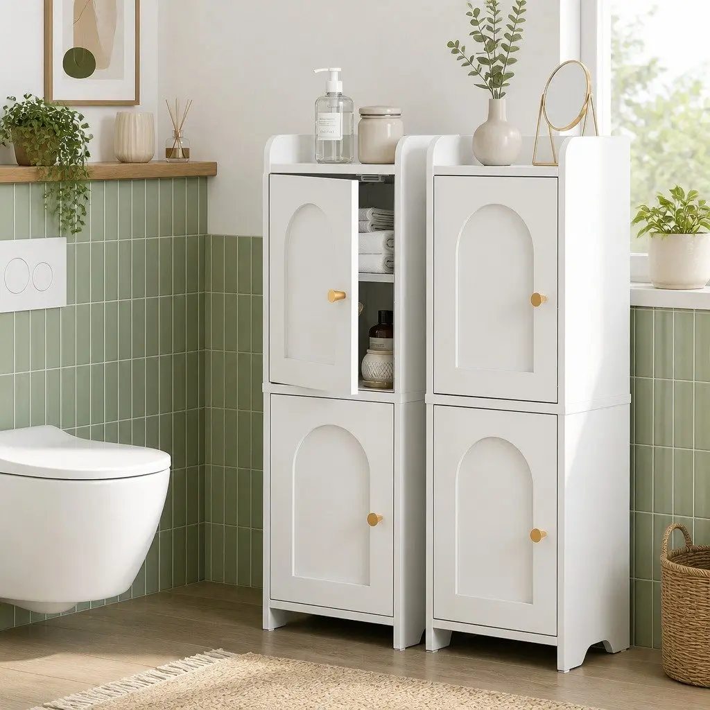 Bathroom Storage Cabinet 2-Tier Slim Toilet Organizer White Adjustable Shelves