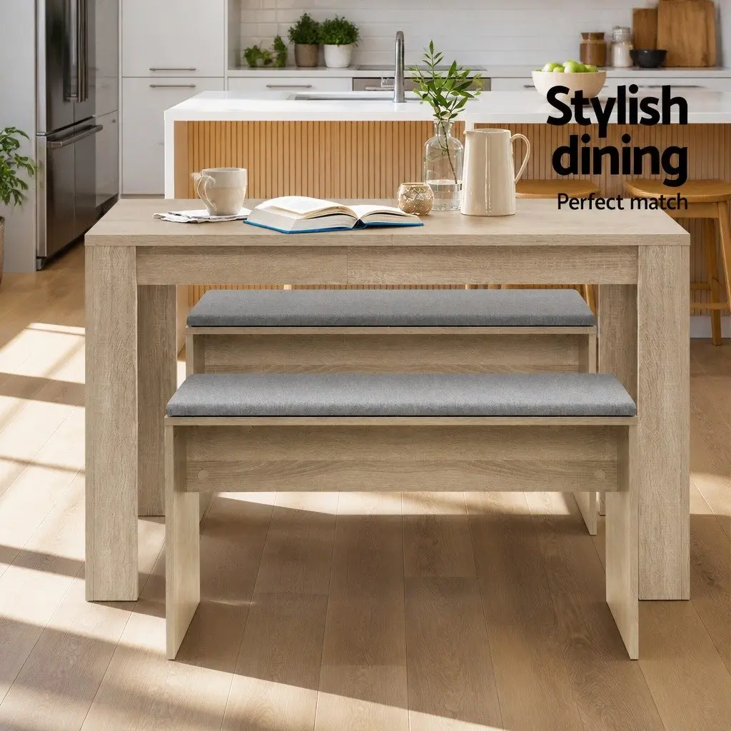 Dining Bench Upholstered Seat Wooden Kitchen Chair Oak 90cm Natural Wood Grain