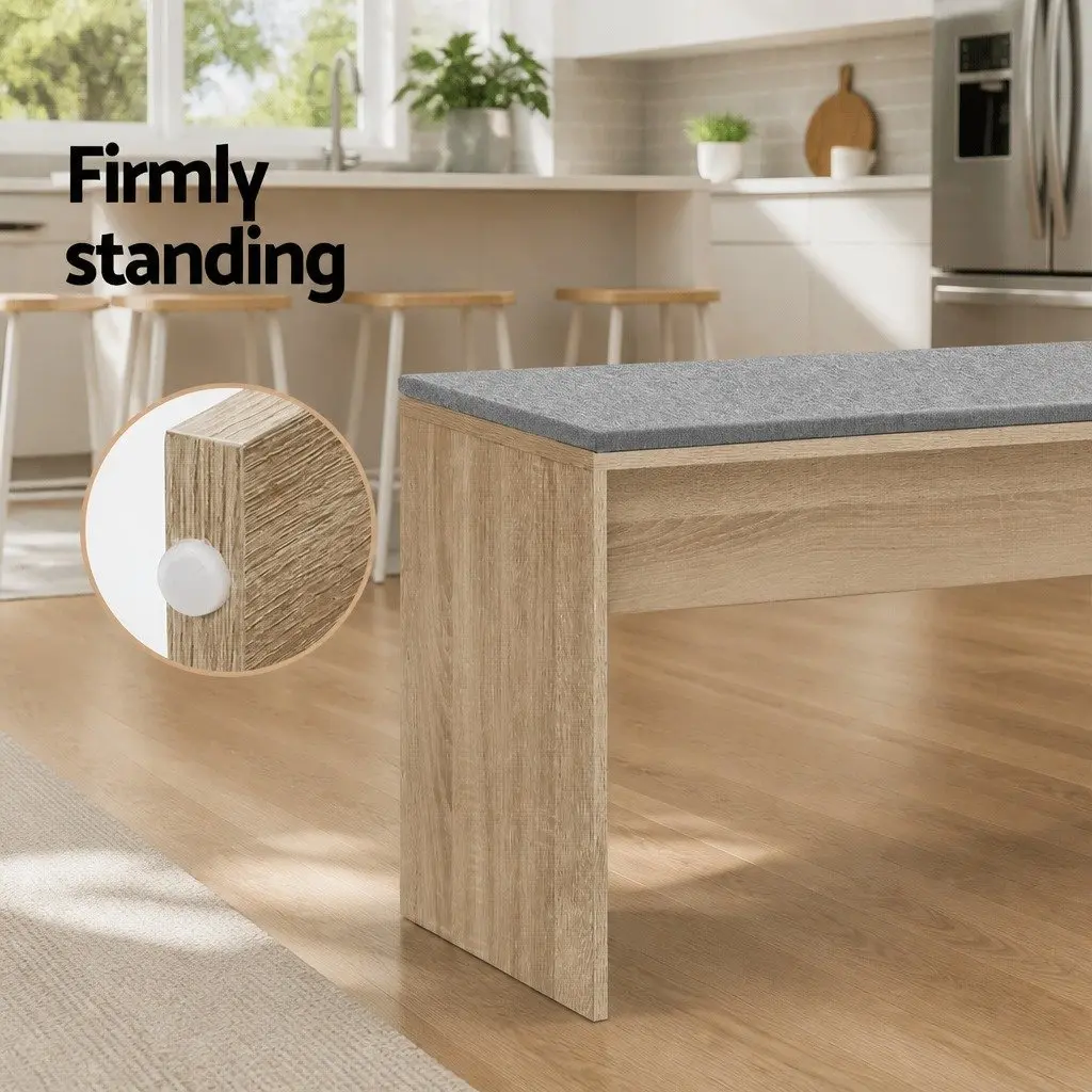 Dining Bench Upholstered Seat Wooden Kitchen Chair Oak 90cm Natural Wood Grain