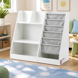 Compact Kids Bookshelf with Sling Pouches and Shelves