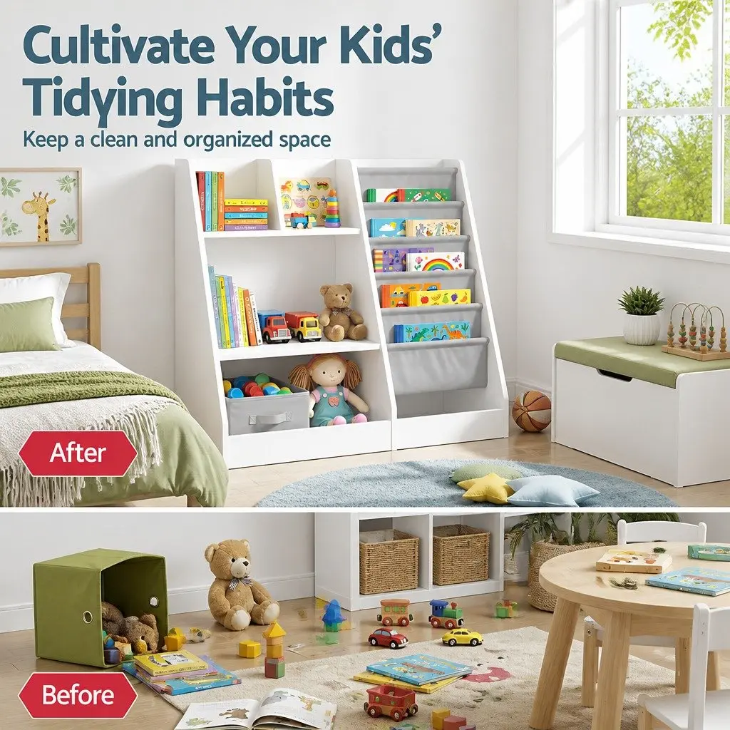 Kids Bookshelf Storage Organizer Toddler Book Display Rack Toy Shelves White