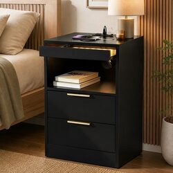 Compact Nightstand with LED and Charging Stations