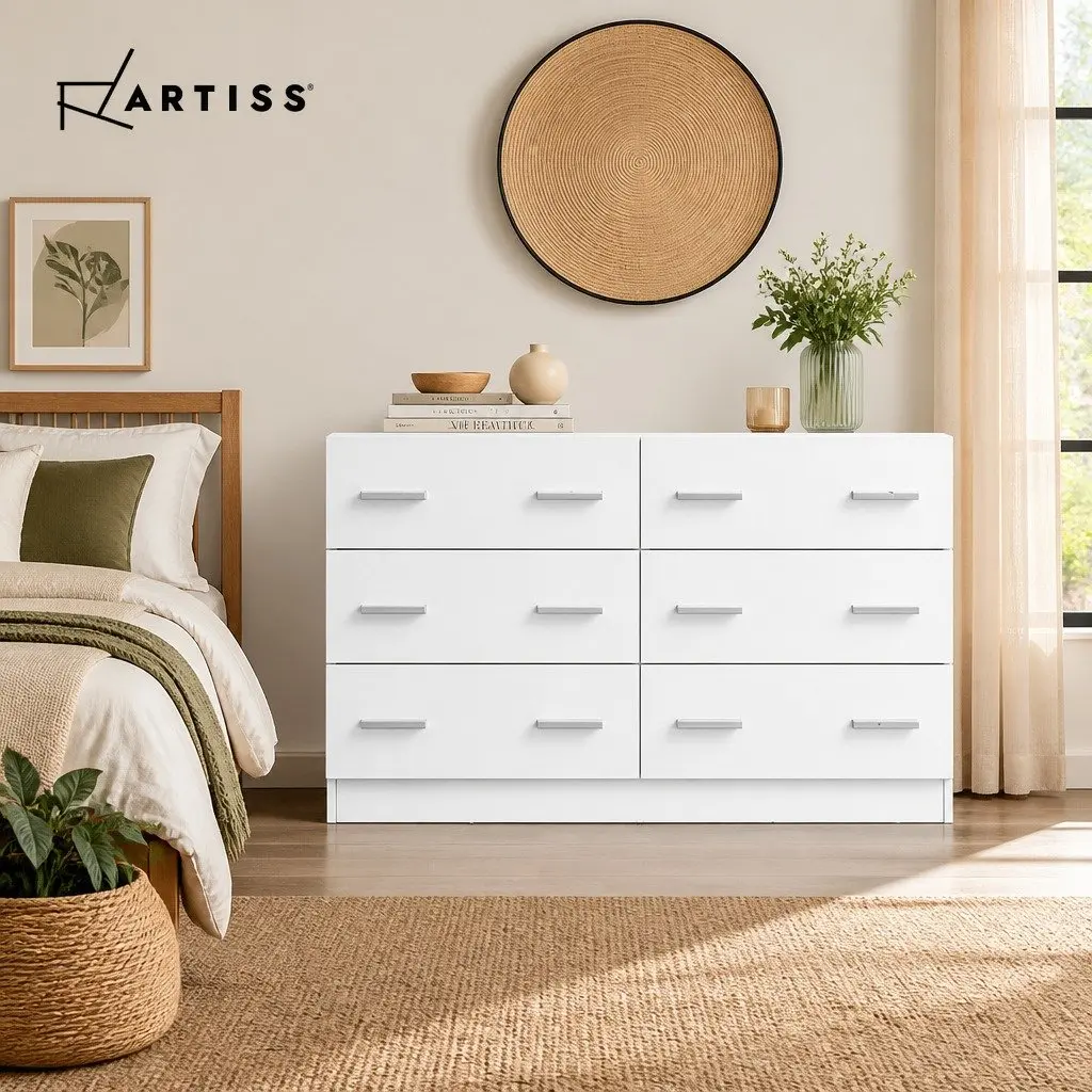 6 Drawer Chest White Lowboy Dresser Contemporary Style Melamine Storage Cabinet
