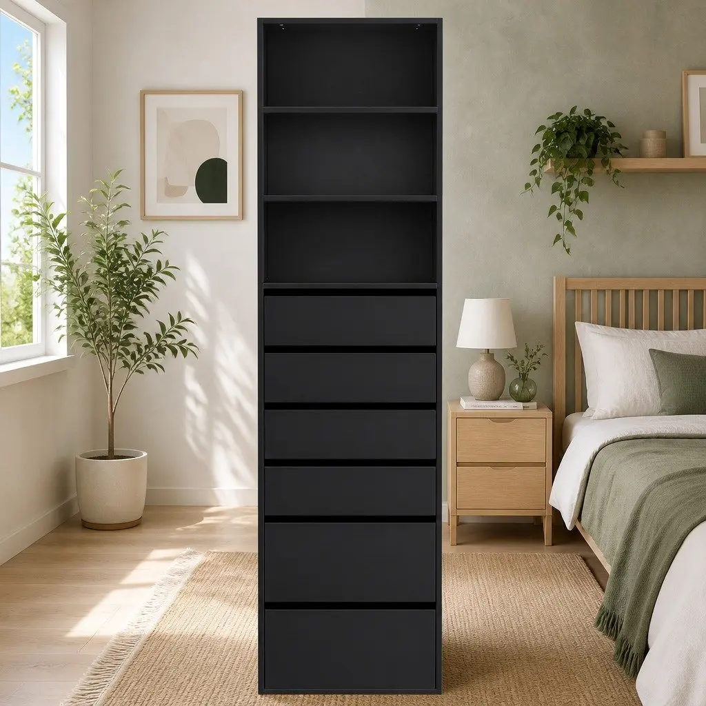 6 Drawer Chest Tallboy Cabinet Storage Bedroom Furniture Modern Handle-Free