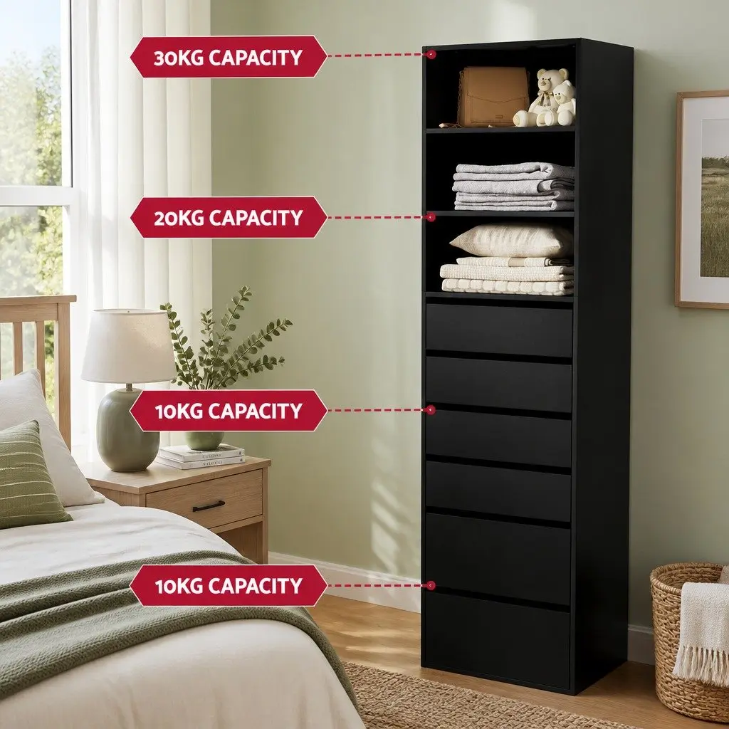 6 Drawer Chest Tallboy Cabinet Storage Bedroom Furniture Modern Handle-Free