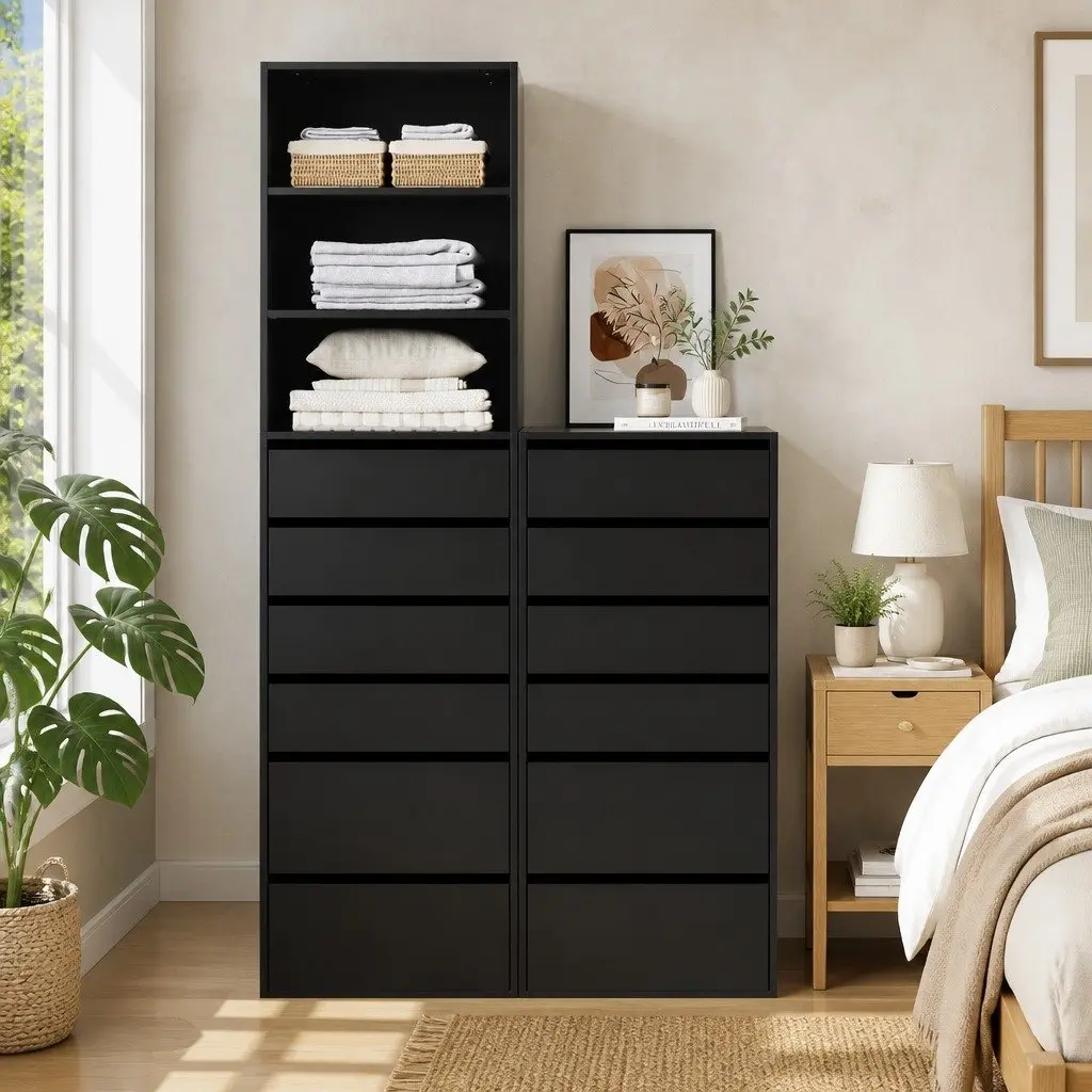 6 Drawer Chest Tallboy Cabinet Storage Bedroom Furniture Modern Handle-Free