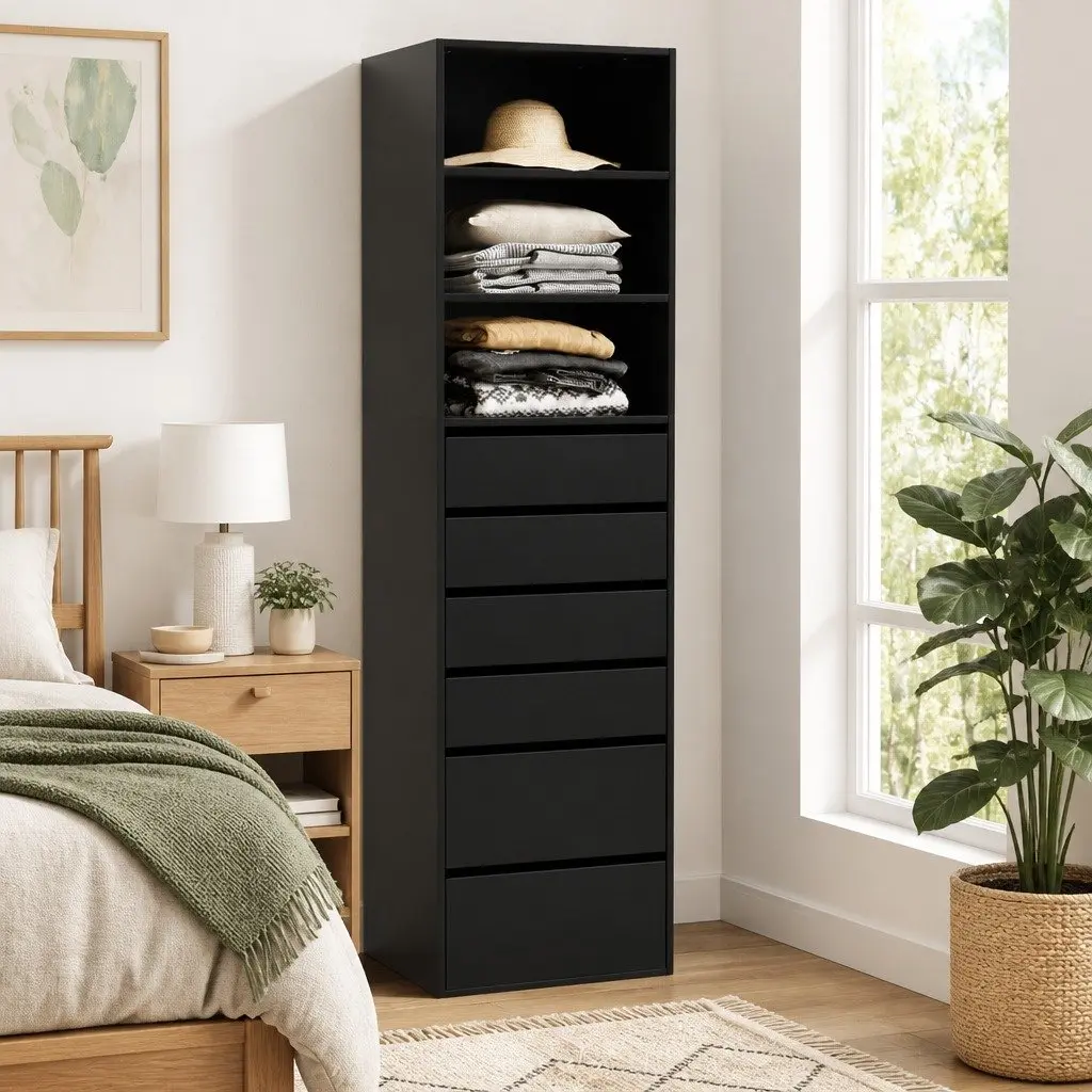 6 Drawer Chest Tallboy Cabinet Storage Bedroom Furniture Modern Handle-Free