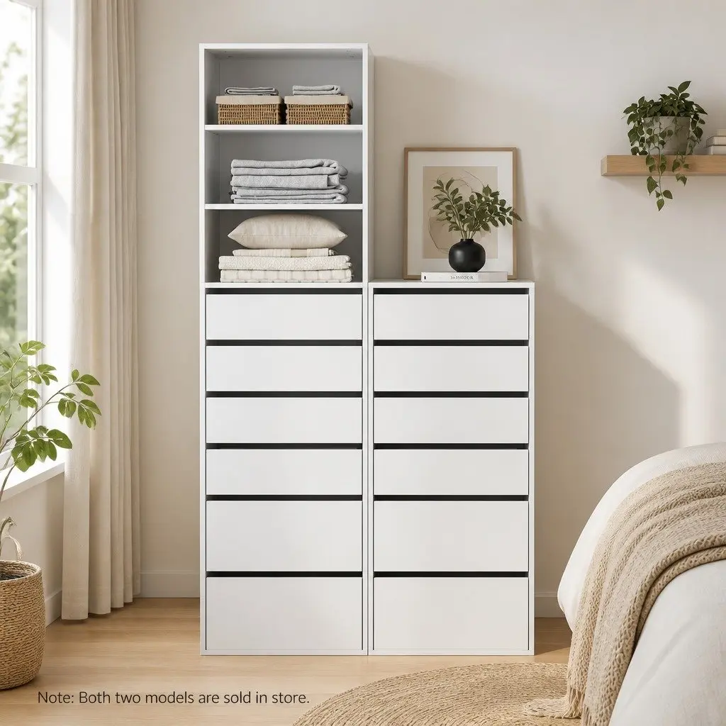6 Drawer Chest of Drawers Tallboy Cabinet Storage Bedroom White Furniture