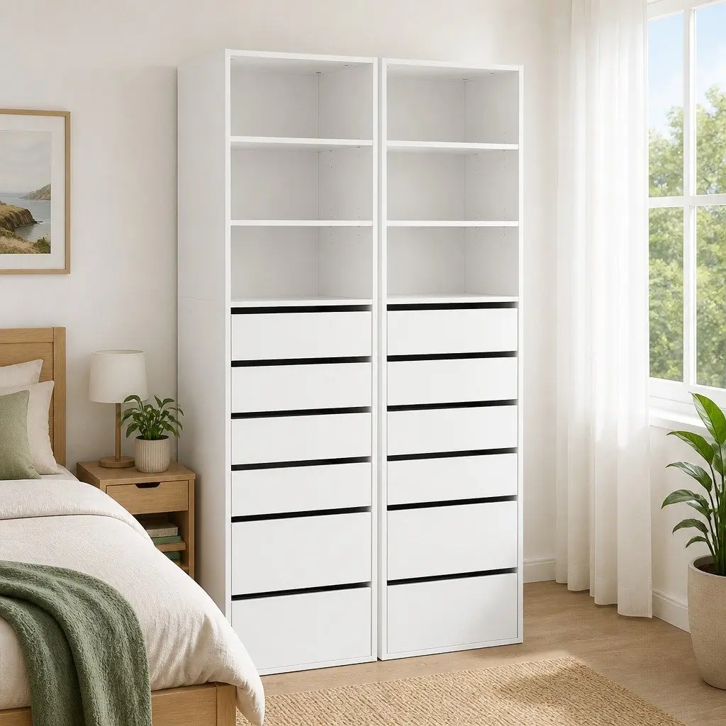 Chest of Drawers Tallboy Cabinet 6 Drawer Storage White Bedroom Furniture Set