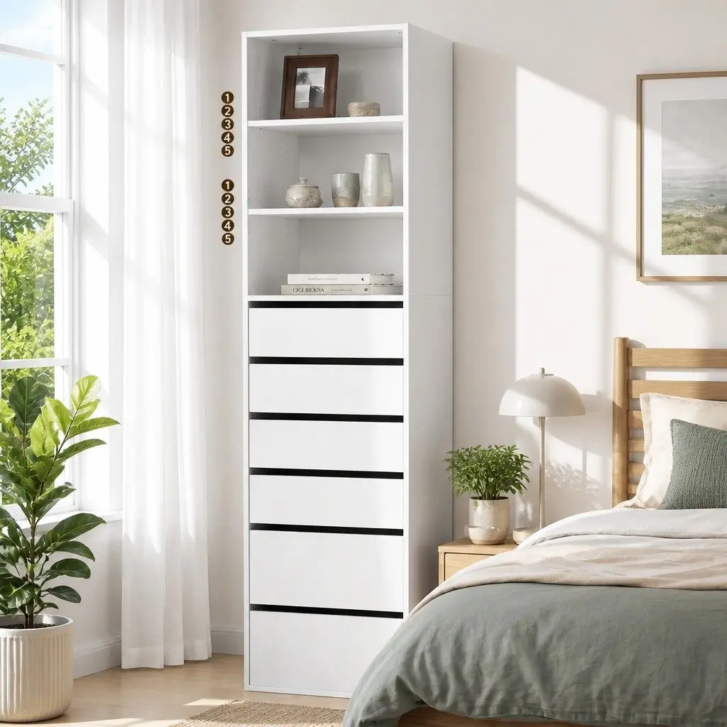Chest of Drawers Tallboy Cabinet 6 Drawer Storage White Bedroom Furniture Set