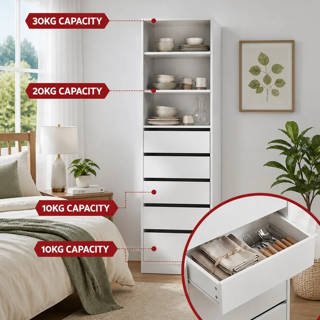 Chest of Drawers Tallboy Cabinet 6 Drawer Storage White Bedroom Furniture Set