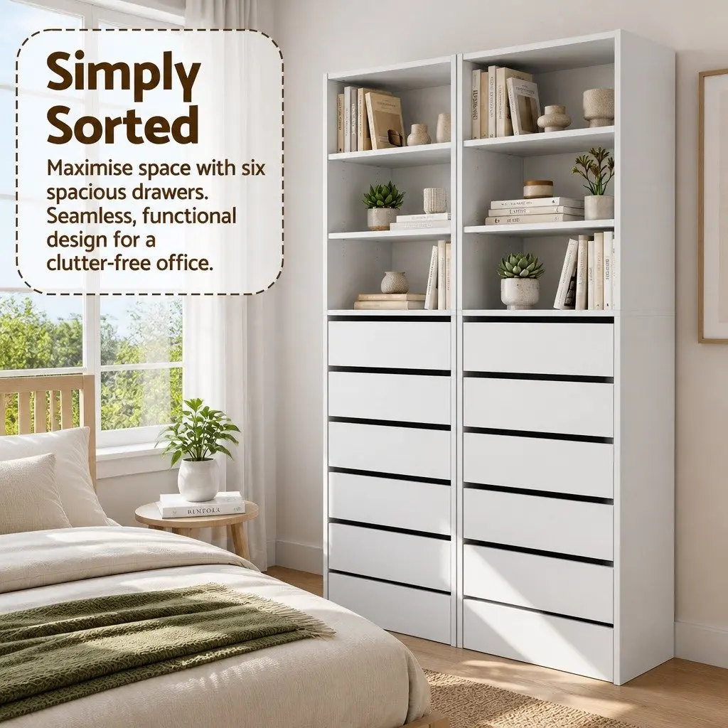 Chest of Drawers Tallboy Cabinet 6 Drawer Storage White Bedroom Furniture Set