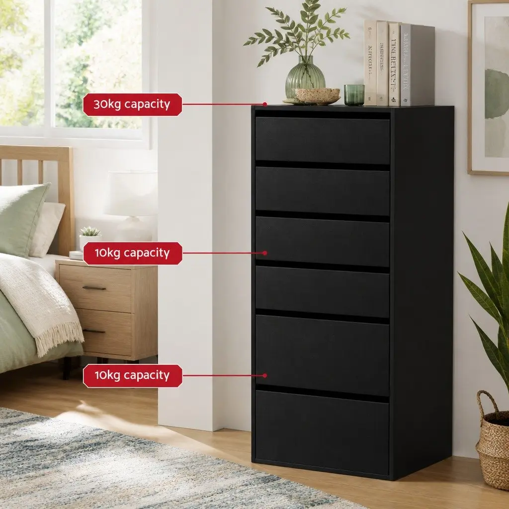 6 Drawer Chest of Drawers Tallboy Bedroom Storage Dresser Furniture Bedside