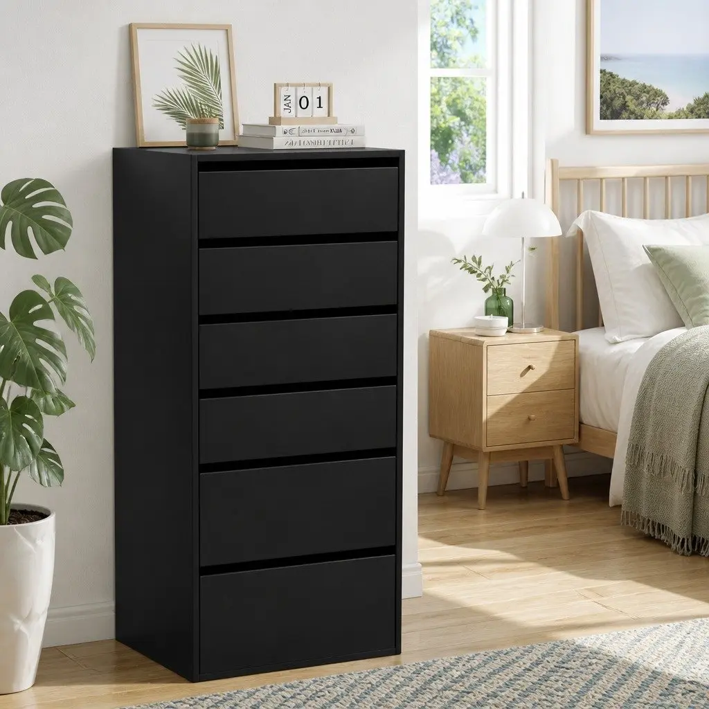 6 Drawer Chest of Drawers Tallboy Bedroom Storage Dresser Furniture Bedside