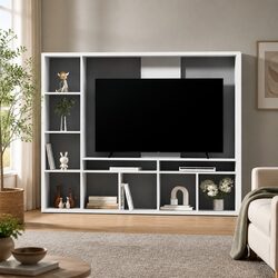 Entertainment Center TV Stand Open Shelves Storage Unit 183cm White Cabinet