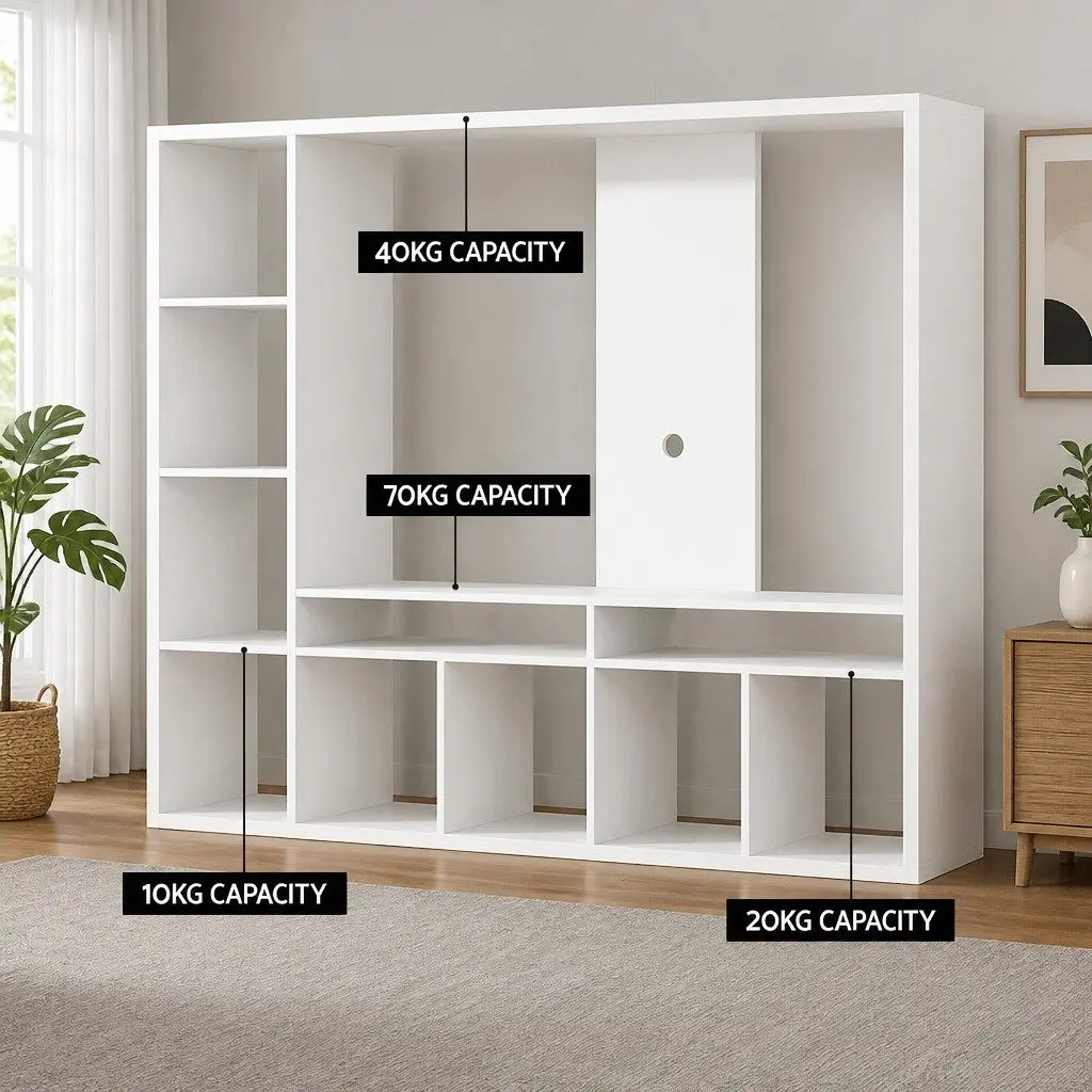 TV Unit White 183cm Open Shelves Storage Unit for Living Room