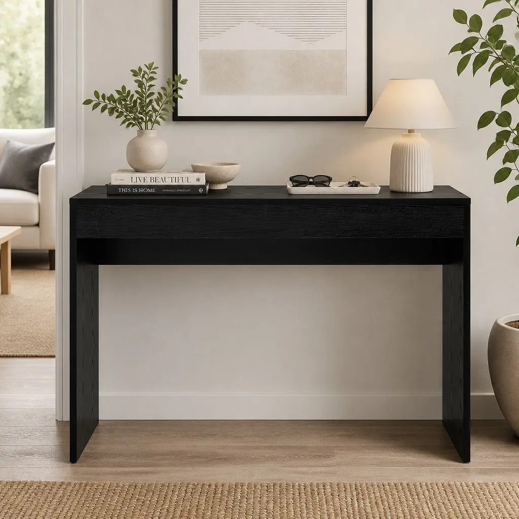 Console Table Black 120cm Spacious Desktop Underneath Storage
