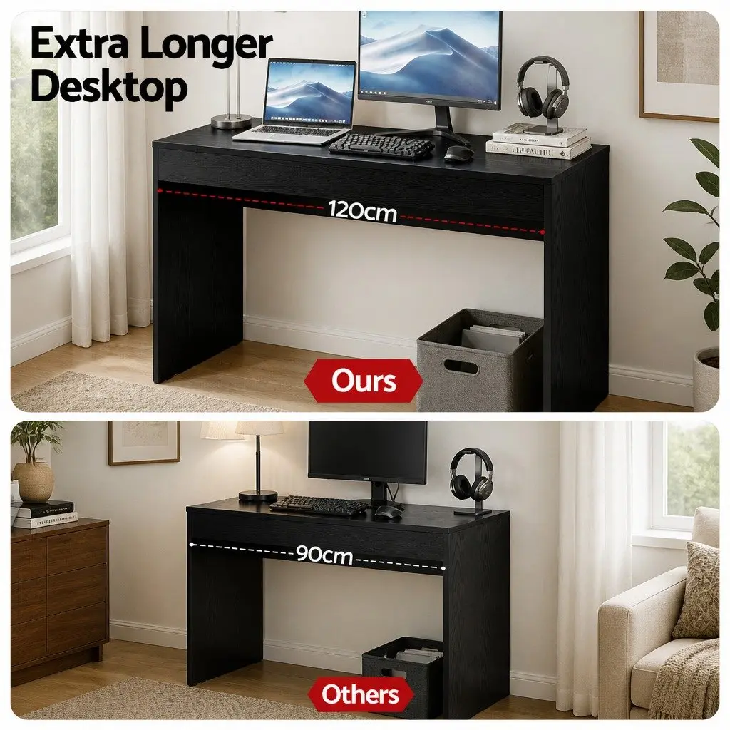 Console Table Black 120cm Spacious Desktop Underneath Storage