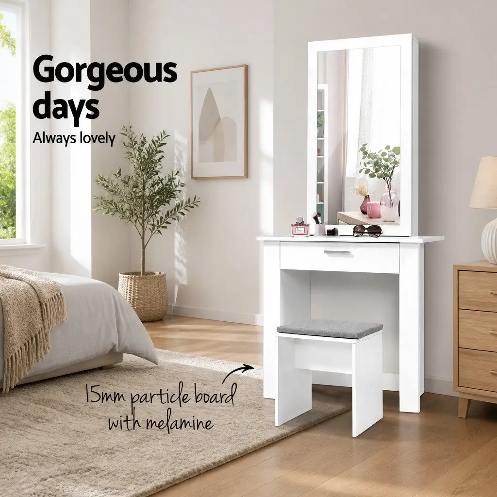 Dressing Table Stool Set Sliding Mirror White Bedroom Vanity Storage Drawer