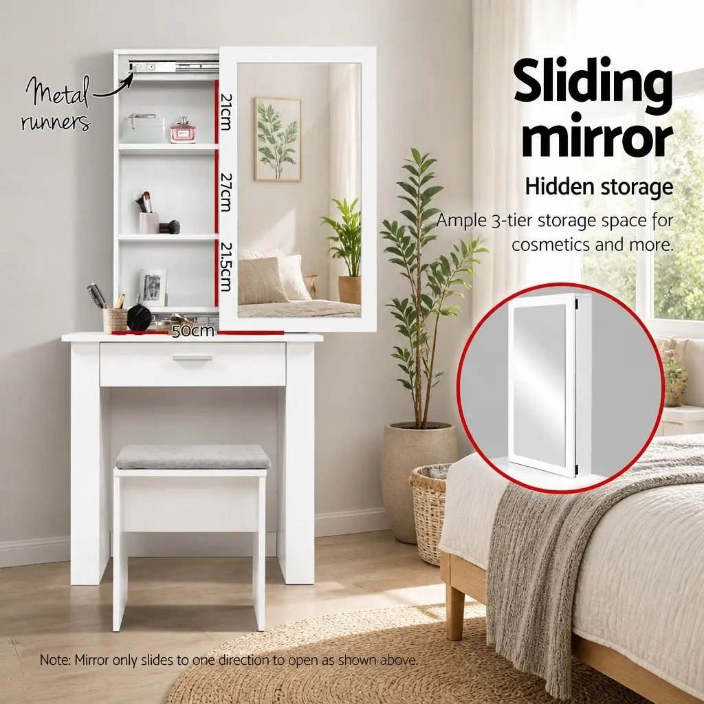 Dressing Table Stool Set Sliding Mirror White Bedroom Vanity Storage Drawer