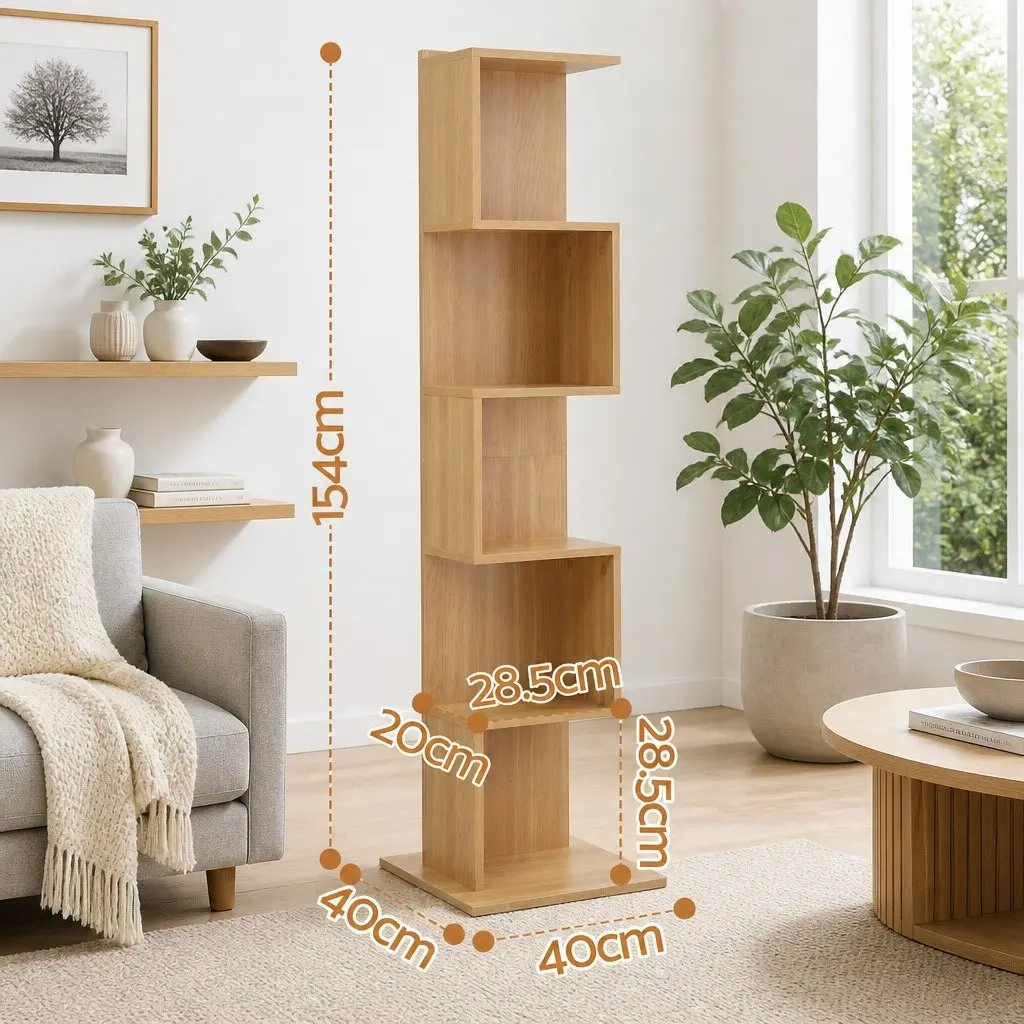 5 Tier S-Shaped Bookshelf Storage Display Shelving Unit Living Room Bookcase