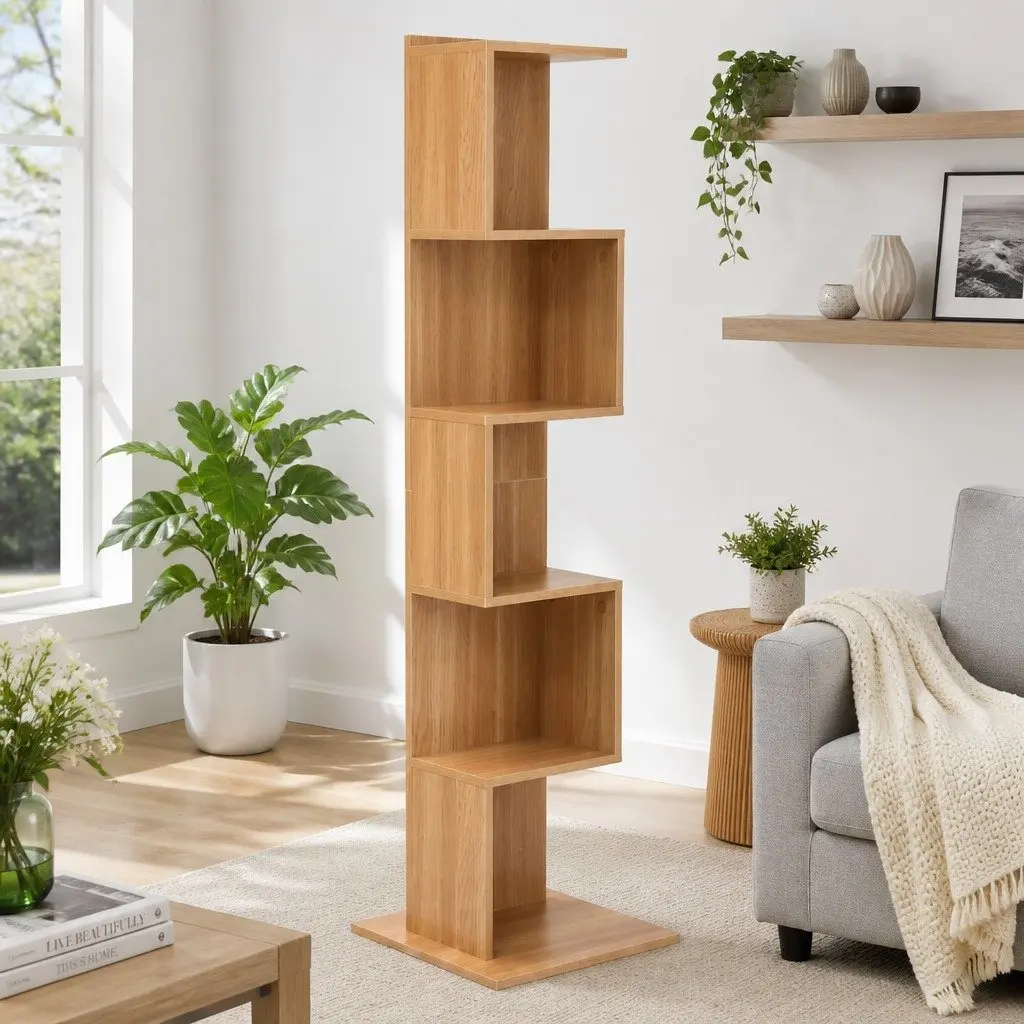 5 Tier S-Shaped Bookshelf Storage Display Shelving Unit Living Room Bookcase