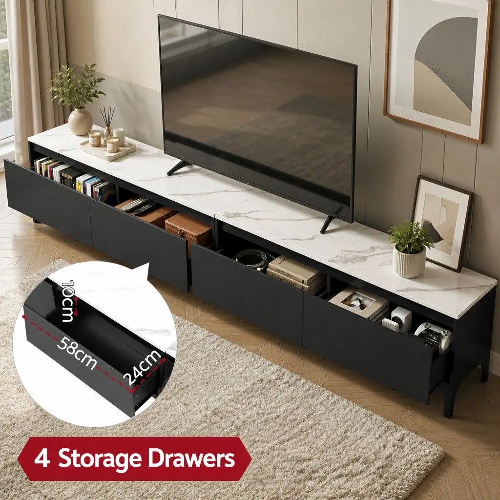 Extendable TV Cabinet Entertainment Unit Stand Adjustable Length 240-340cm Black