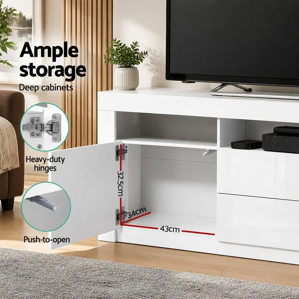 Entertainment Unit TV Cabinet 160cm LED Lighting White Living Room Storage
