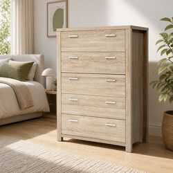 5 Drawer Chest Tallboy Storage Cabinet Pine Bedroom Dresser with Handles Floor