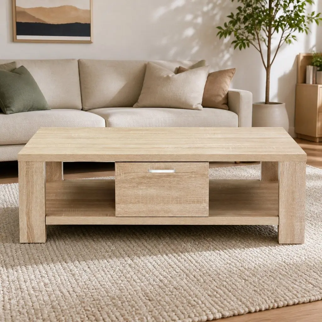 Oak Coffee Table with Open Shelves