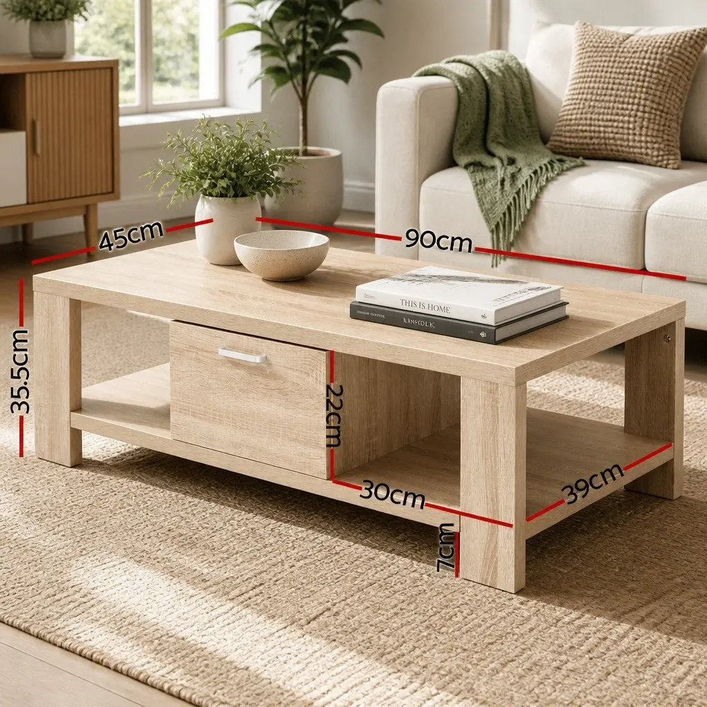 Oak Coffee Table with Open Shelves