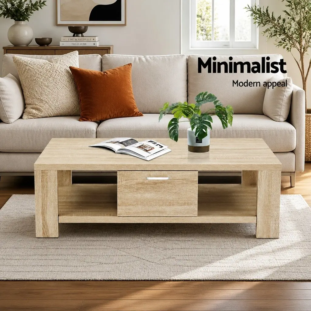 Oak Coffee Table with Open Shelves