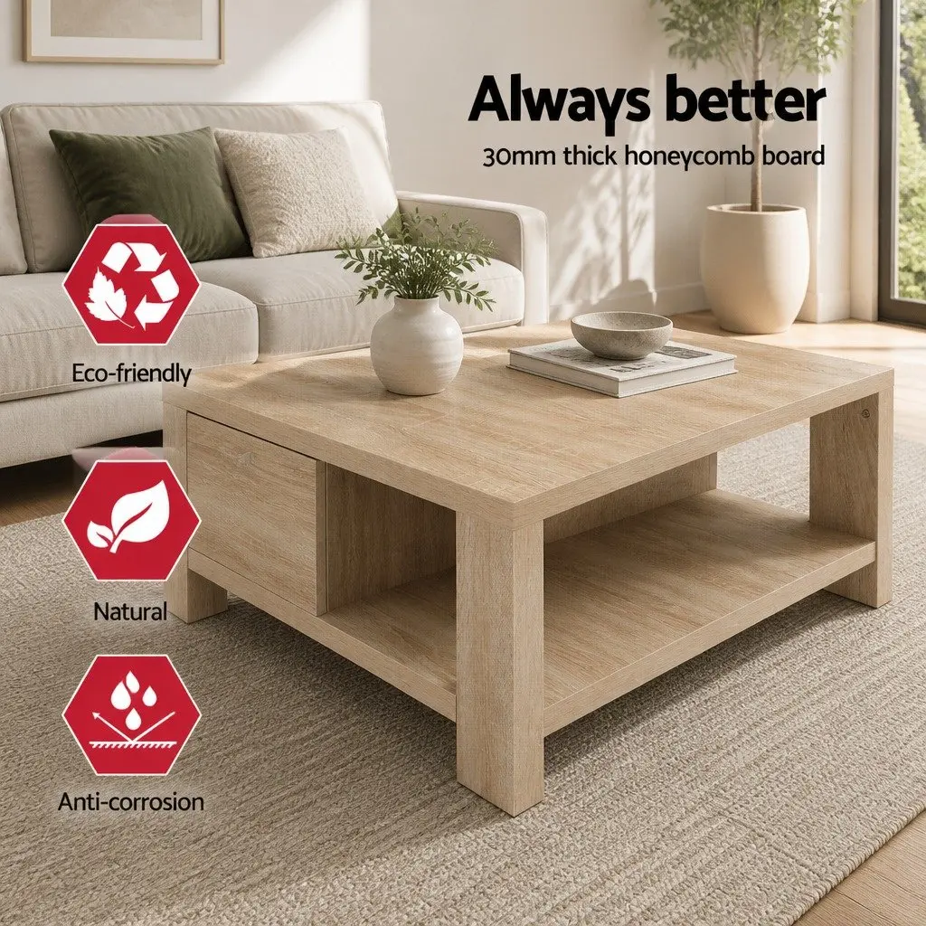 Oak Coffee Table with Open Shelves