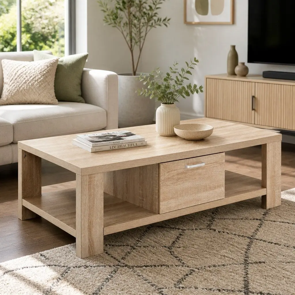Oak Coffee Table with Open Shelves