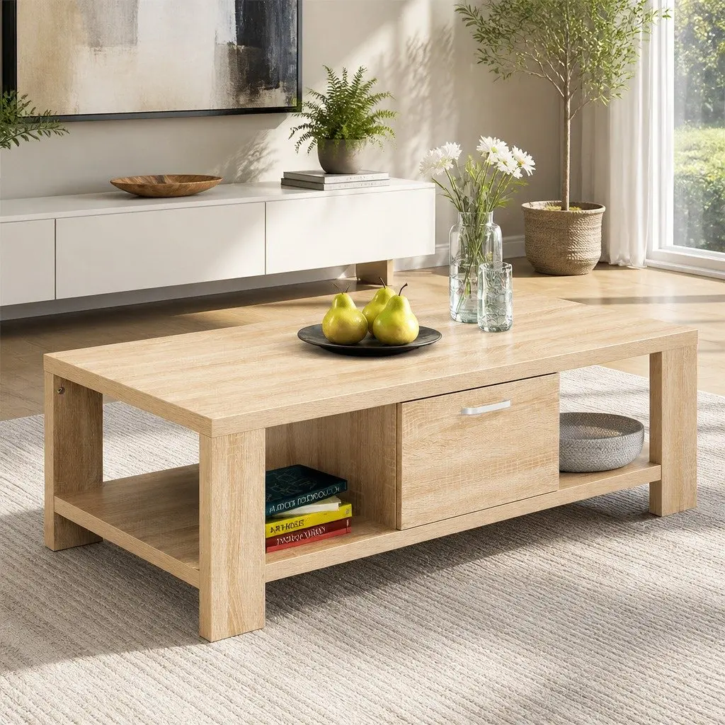 Oak Coffee Table with Open Shelves