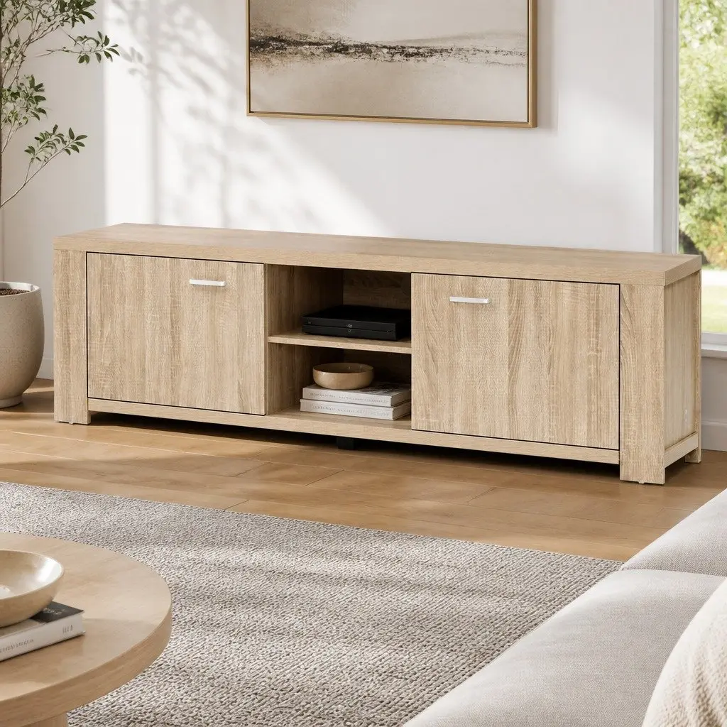 Oak TV Unit with Open Shelves, 160cm