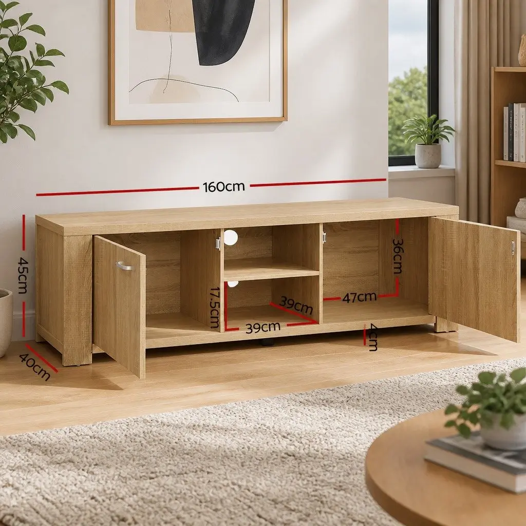 TV Unit Oak 160cm Storage Cabinet with Open Shelves