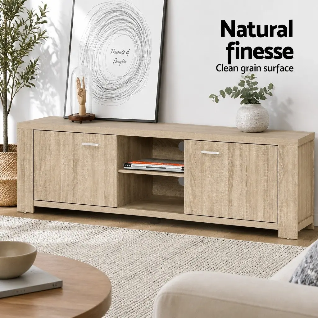 TV Unit Oak 160cm Storage Cabinet with Open Shelves
