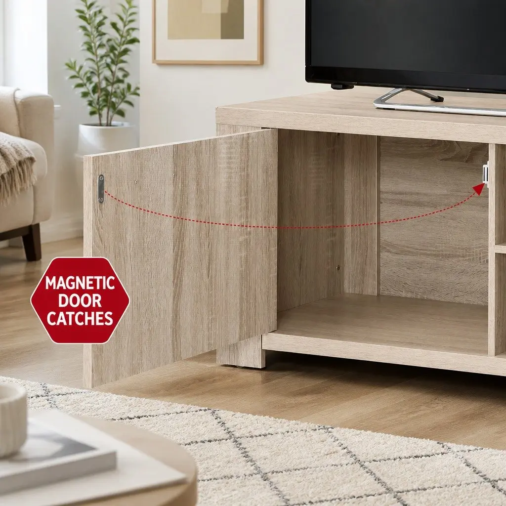 TV Unit Oak 160cm Storage Cabinet with Open Shelves